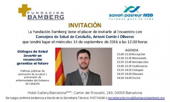 Invitación Encuentro Conseller de Salut de Catalunya, Antoni Comín